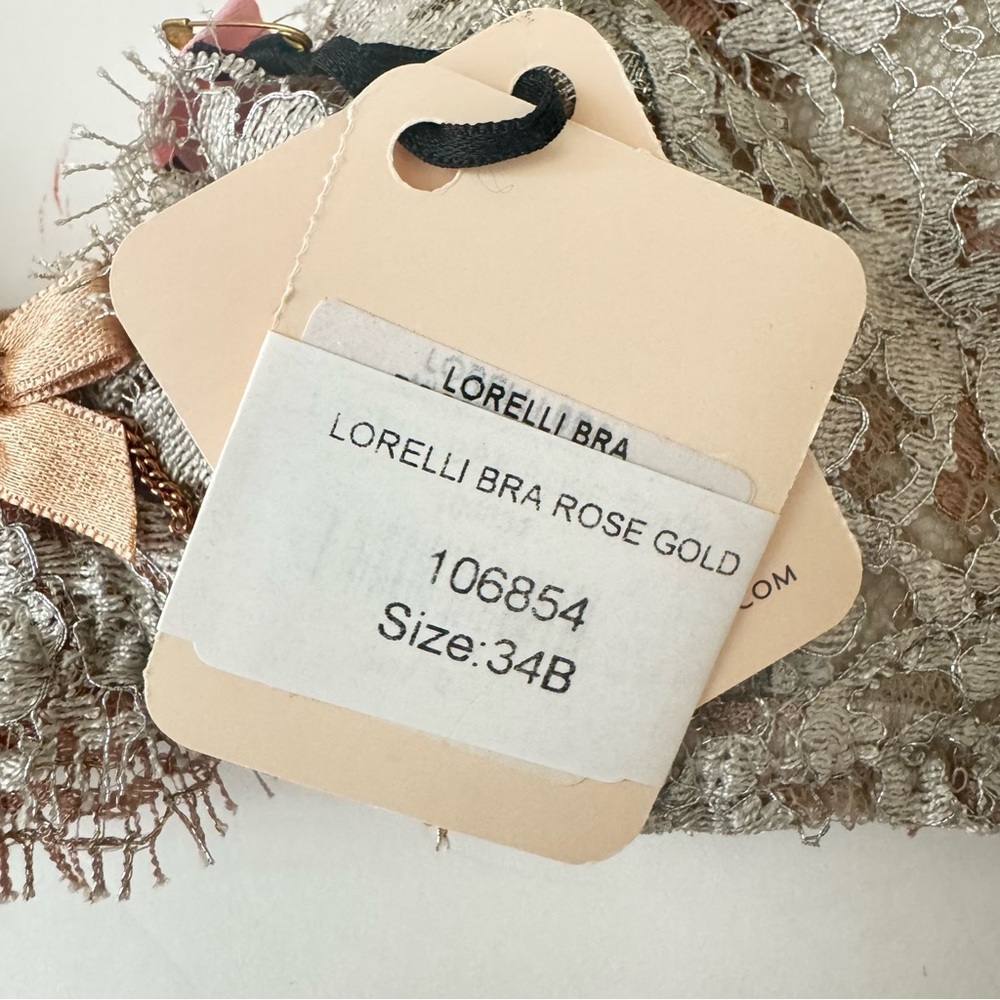 NWT AGENT PROVOCATEUR Lorelli Lace Silk Underwire Bra Rose Gold and Silver 34B - Picture 5 of 16